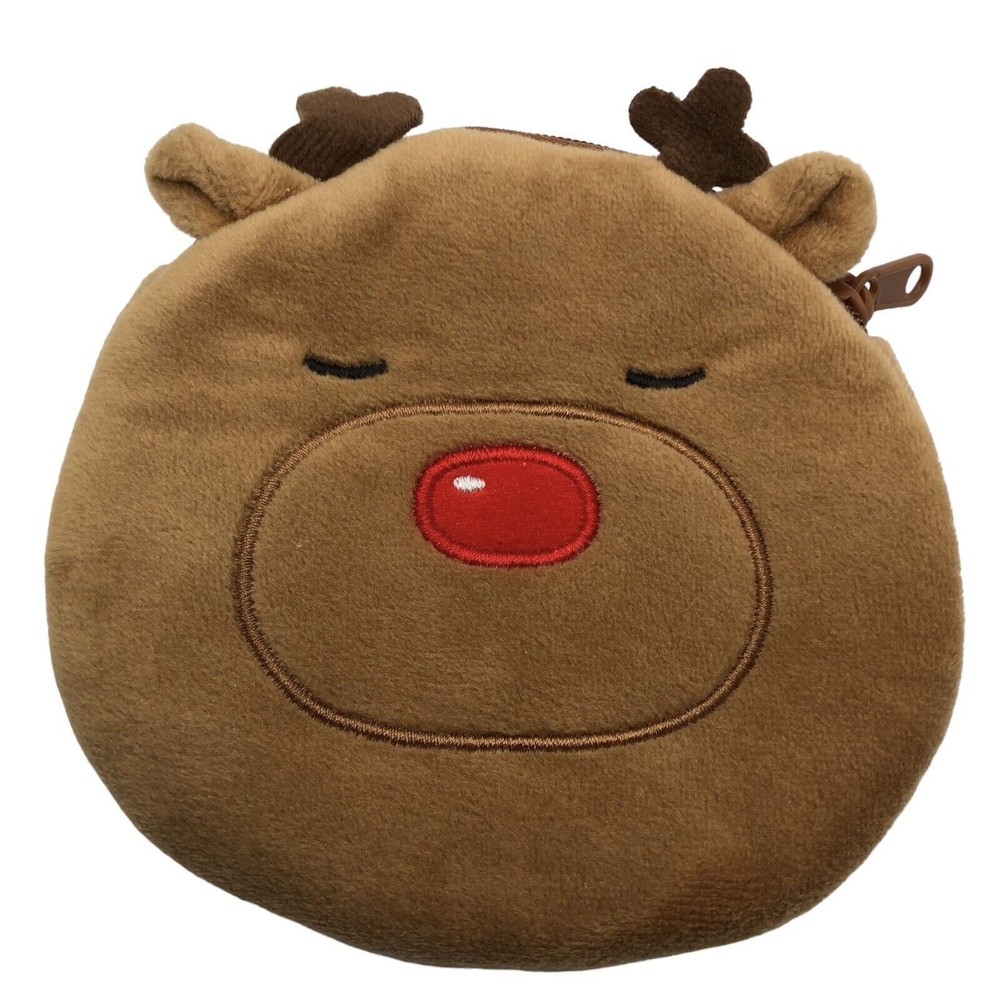 Miniso Rudolph Reindeer Coin Purse Wallet Christmas Deer Soft Red Nose Zip Close